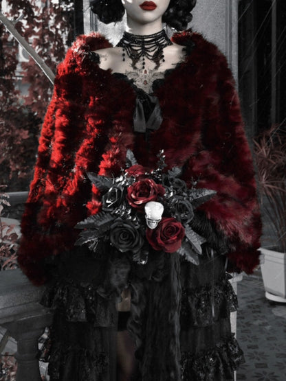 Castle Thriller Crimson Gothic Environmental Protection Fur Cloak Shawl【s0000014813】