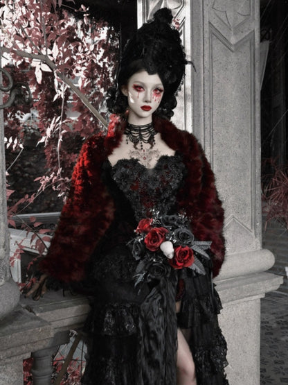 Castle Thriller Crimson Gothic Environmental Protection Fur Cloak Shawl【s0000014813】