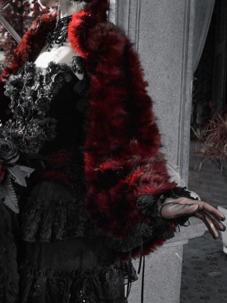 Castle Thriller Crimson Gothic Environmental Protection Fur Cloak Shawl【s0000014813】
