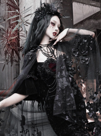 Castle Thriller Crimson Gothic Velvet Bandeau Dress Mermaid Skirt Dress【s0000014814】