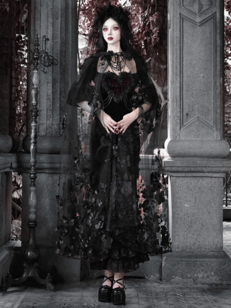 Castle Thriller Crimson Gothic Velvet Bandeau Dress Mermaid Skirt Dress【s0000014814】