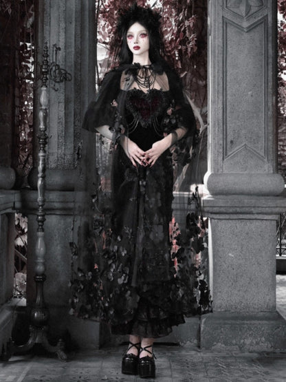 Castle Thriller Crimson Gothic Velvet Bandeau Dress Mermaid Skirt Dress【s0000014814】