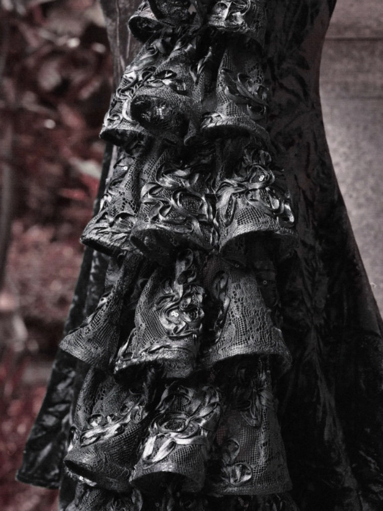 Castle Thriller Crimson Gothic Velvet Bandeau Dress Mermaid Skirt Dress【s0000014814】