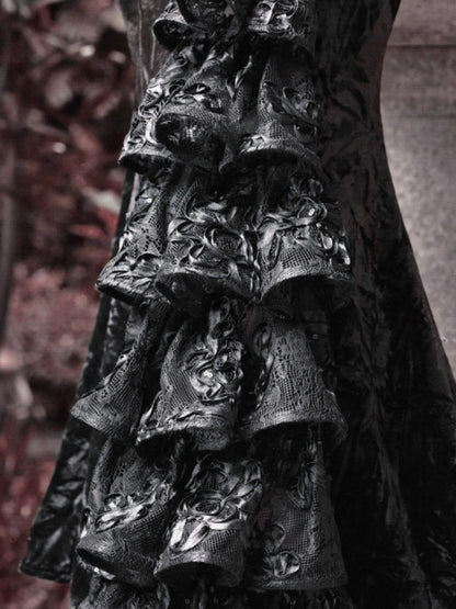 Castle Thriller Crimson Gothic Velvet Bandeau Dress Mermaid Skirt Dress【s0000014814】