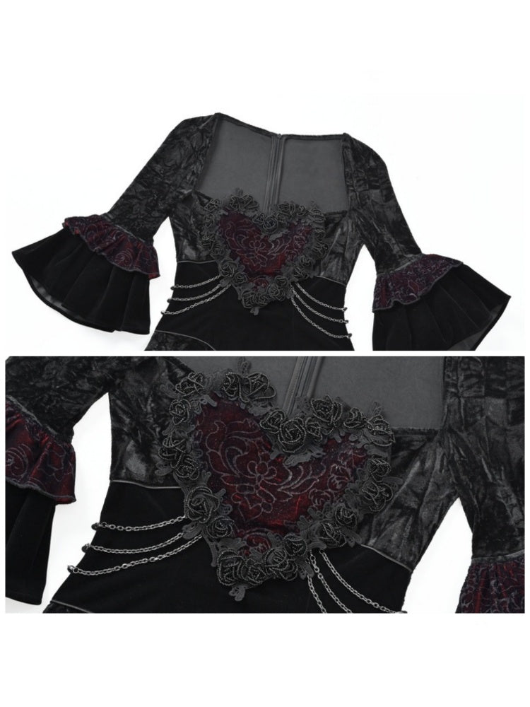 Castle Thriller Crimson Gothic Velvet Bandeau Dress Mermaid Skirt Dress【s0000014814】