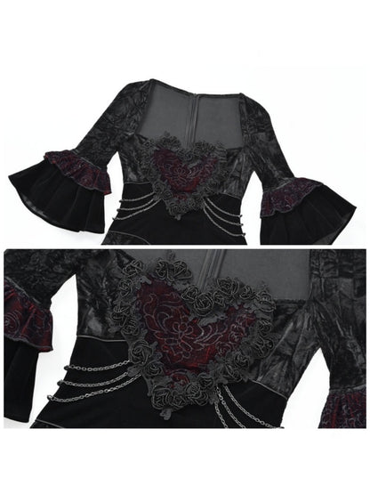 Castle Thriller Crimson Gothic Velvet Bandeau Dress Mermaid Skirt Dress【s0000014814】