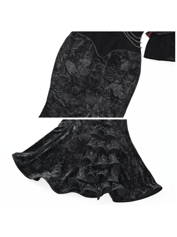 Castle Thriller Crimson Gothic Velvet Bandeau Dress Mermaid Skirt Dress【s0000014814】