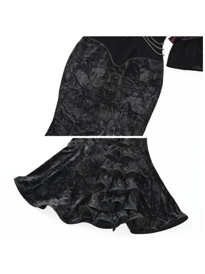 Castle Thriller Crimson Gothic Velvet Bandeau Dress Mermaid Skirt Dress【s0000014814】