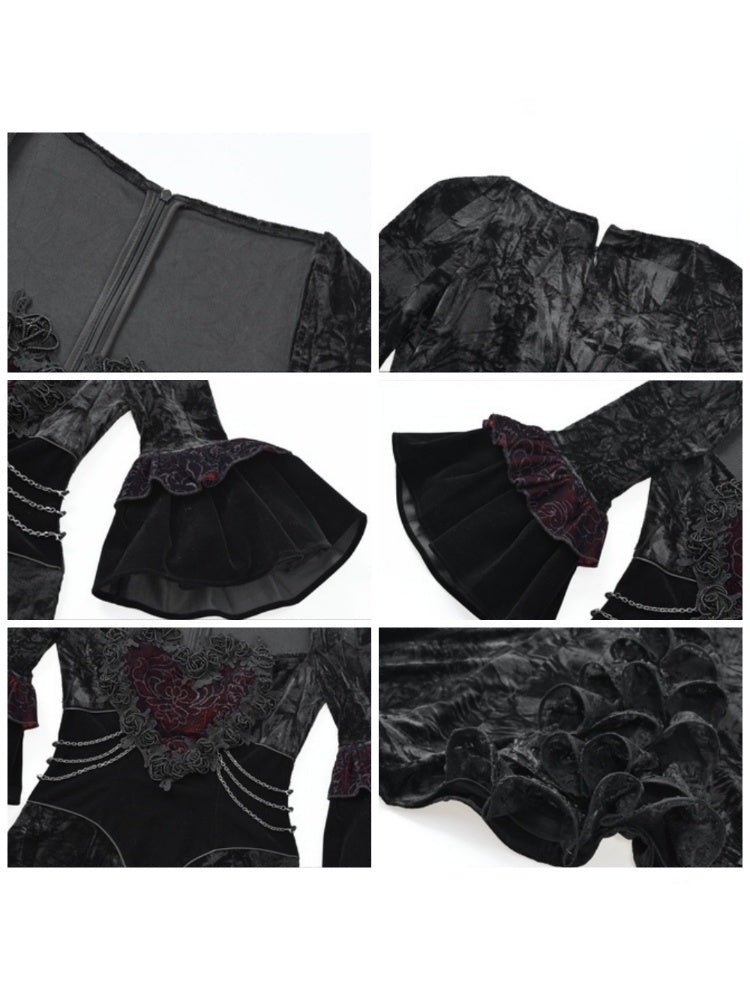 Castle Thriller Crimson Gothic Velvet Bandeau Dress Mermaid Skirt Dress【s0000014814】