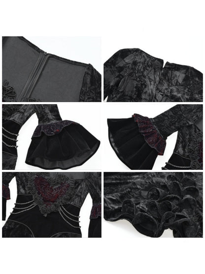 Castle Thriller Crimson Gothic Velvet Bandeau Dress Mermaid Skirt Dress【s0000014814】