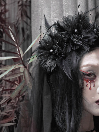Castle Thriller Gothic Flower Ghost Bride Dark Veil【s0000014815】