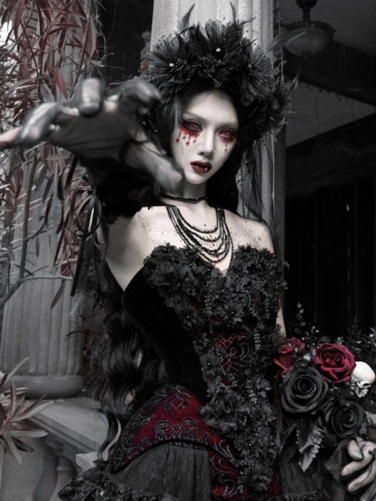 Castle Thriller Gothic Flower Ghost Bride Dark Veil【s0000014815】