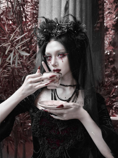 Castle Thriller Gothic Flower Ghost Bride Dark Veil【s0000014815】