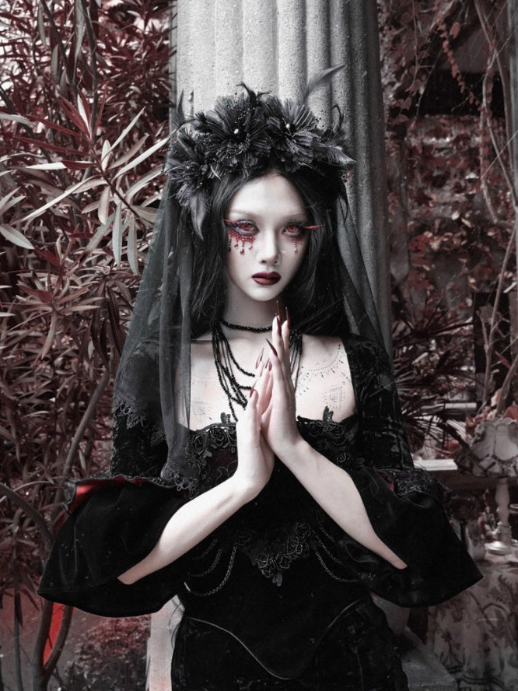 Castle Thriller Gothic Flower Ghost Bride Dark Veil【s0000014815】