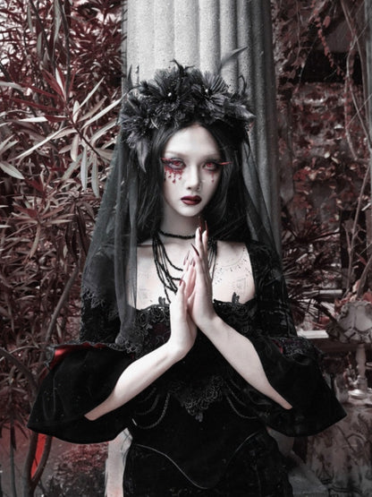 Castle Thriller Gothic Flower Ghost Bride Dark Veil【s0000014815】