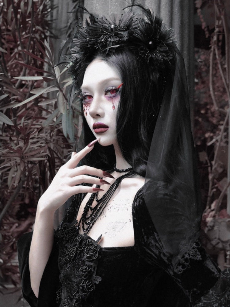 Castle Thriller Gothic Flower Ghost Bride Dark Veil【s0000014815】
