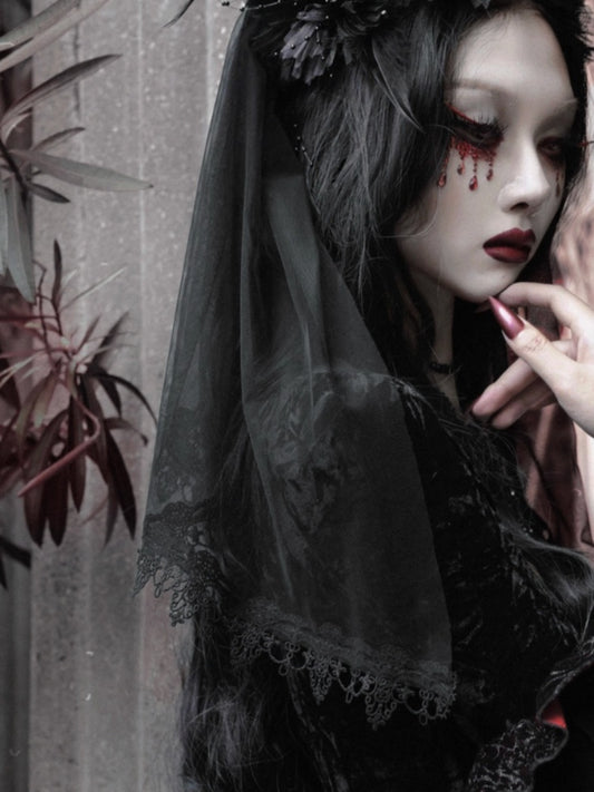 Castle Thriller Gothic Flower Ghost Bride Dark Veil【s0000014815】