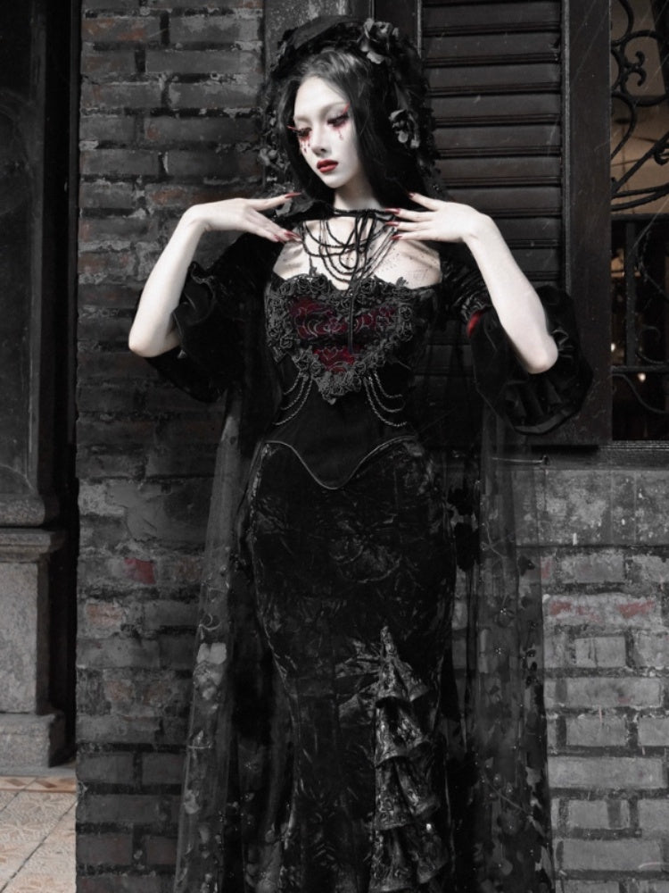 Castle Thriller Gothic Nail Bead Embroidered Hooded Cape【s0000014816】