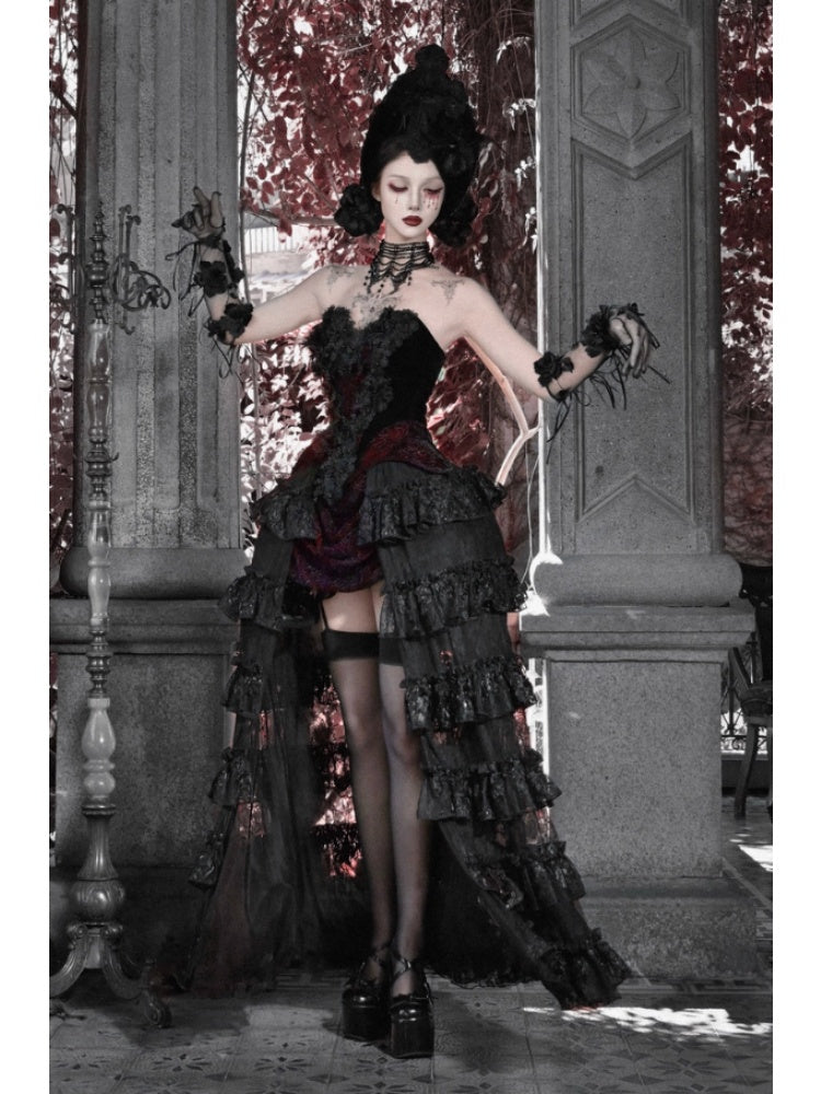 Castle Thriller Scarlet Gothic Multi-Layer Trailing Skirt Banquet【s0000014817】