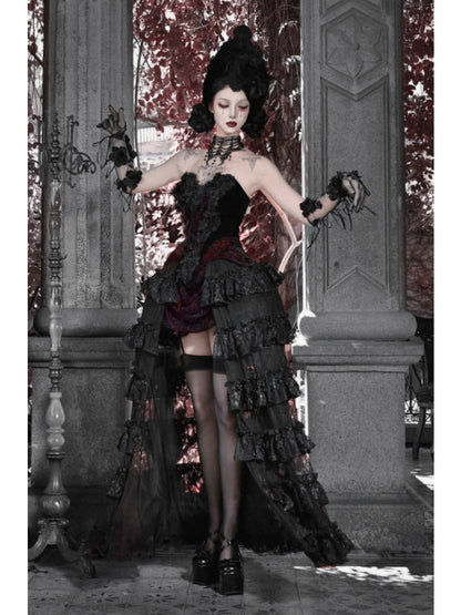Castle Thriller Scarlet Gothic Multi-Layer Trailing Skirt Banquet【s0000014817】