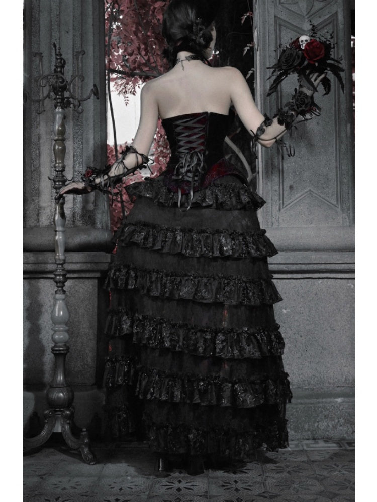 Castle Thriller Scarlet Gothic Multi-Layer Trailing Skirt Banquet【s0000014817】