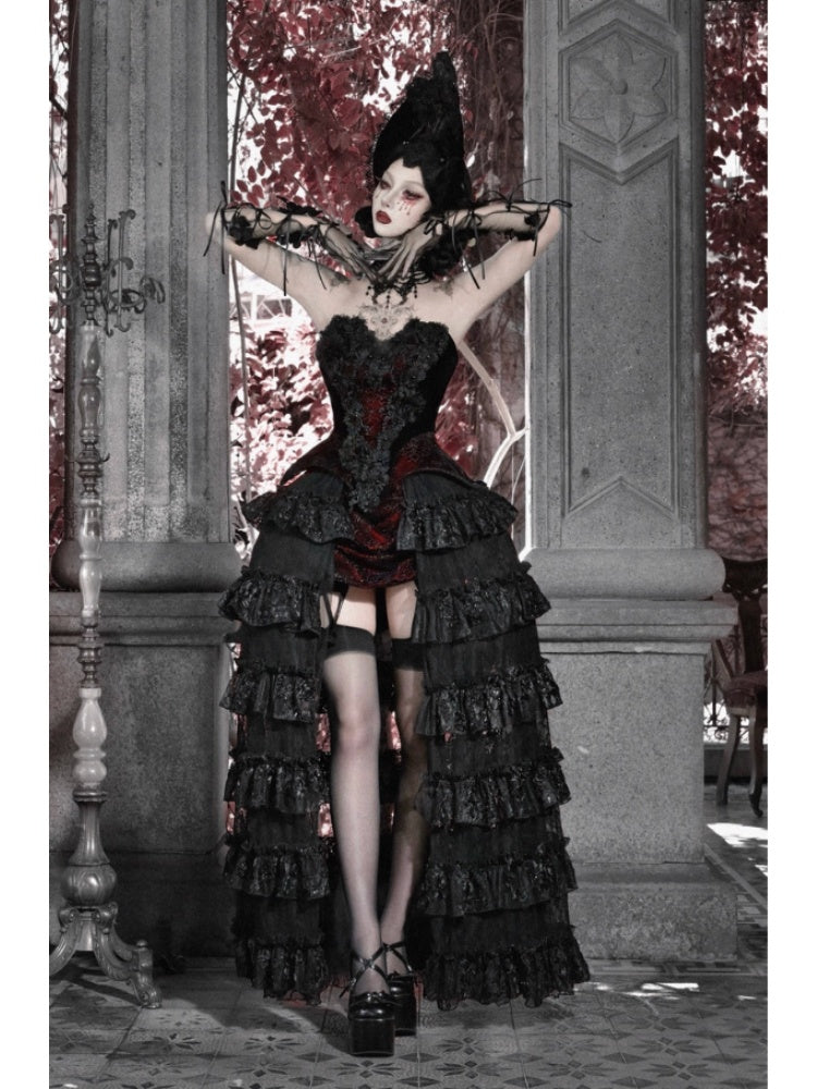 Castle Thriller Scarlet Gothic Multi-Layer Trailing Skirt Banquet【s0000014817】
