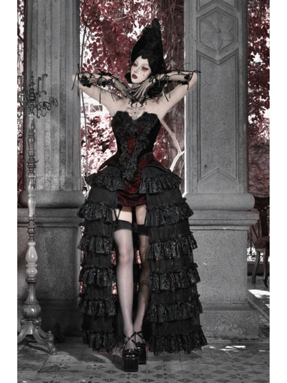 Castle Thriller Scarlet Gothic Multi-Layer Trailing Skirt Banquet【s0000014817】