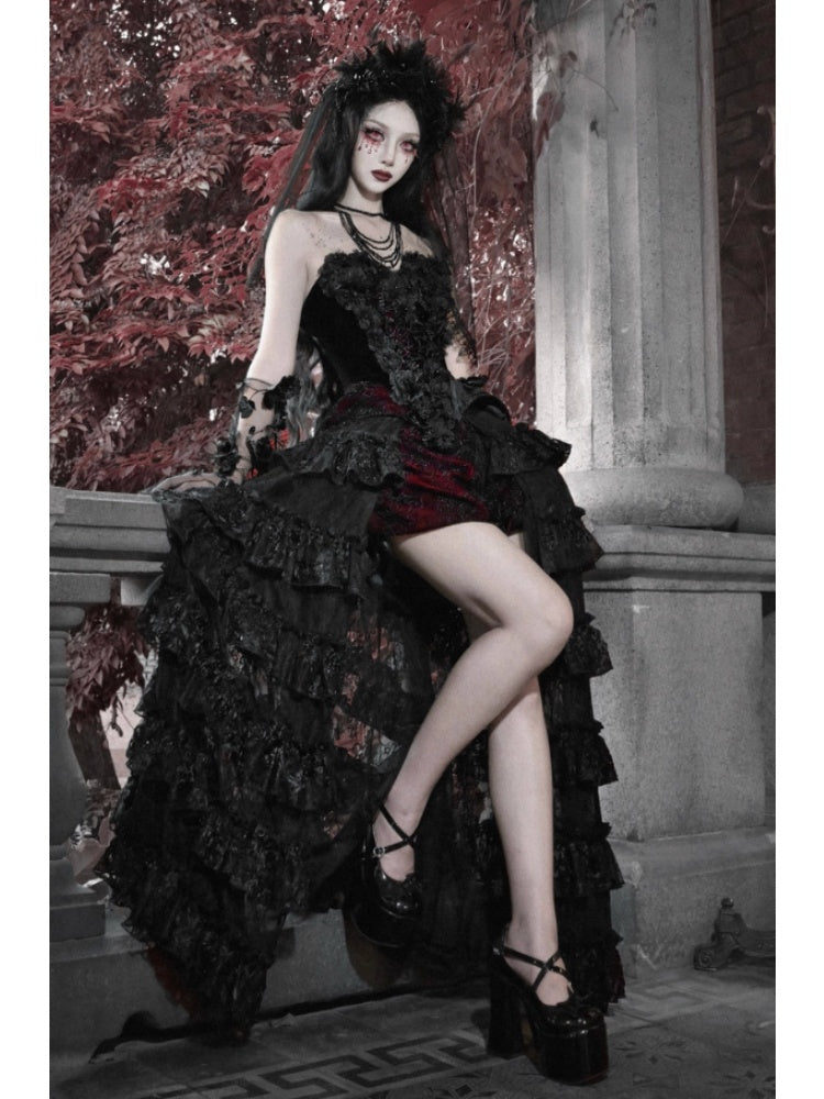 Castle Thriller Scarlet Gothic Multi-Layer Trailing Skirt Banquet【s0000014817】