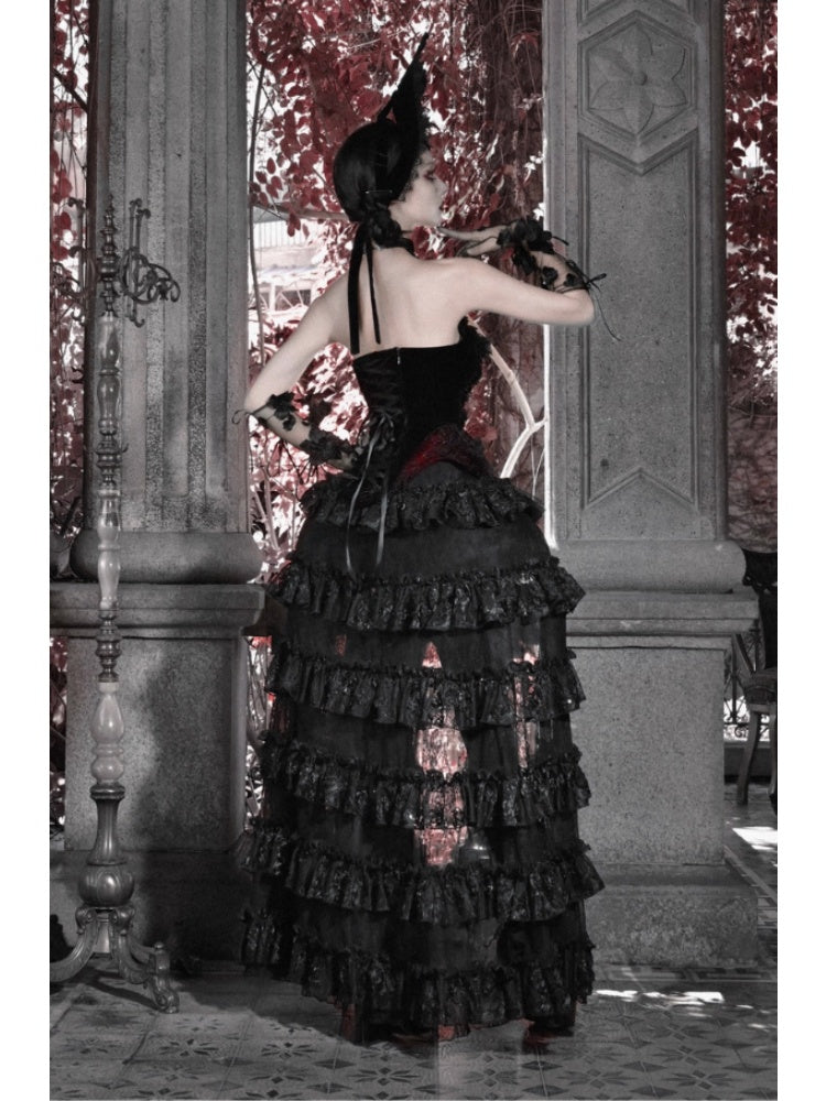 Castle Thriller Scarlet Gothic Multi-Layer Trailing Skirt Banquet【s0000014817】