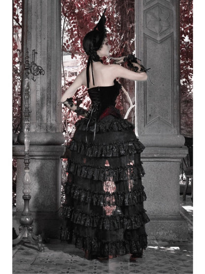Castle Thriller Scarlet Gothic Multi-Layer Trailing Skirt Banquet【s0000014817】