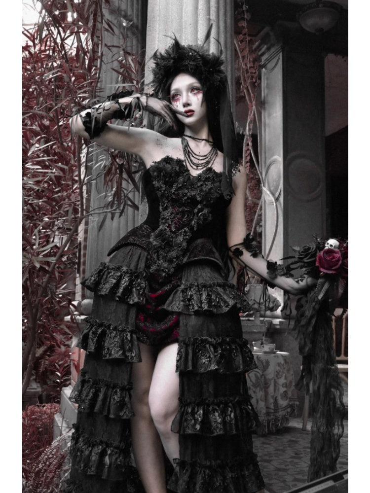 Castle Thriller Scarlet Gothic Multi-Layer Trailing Skirt Banquet【s0000014817】