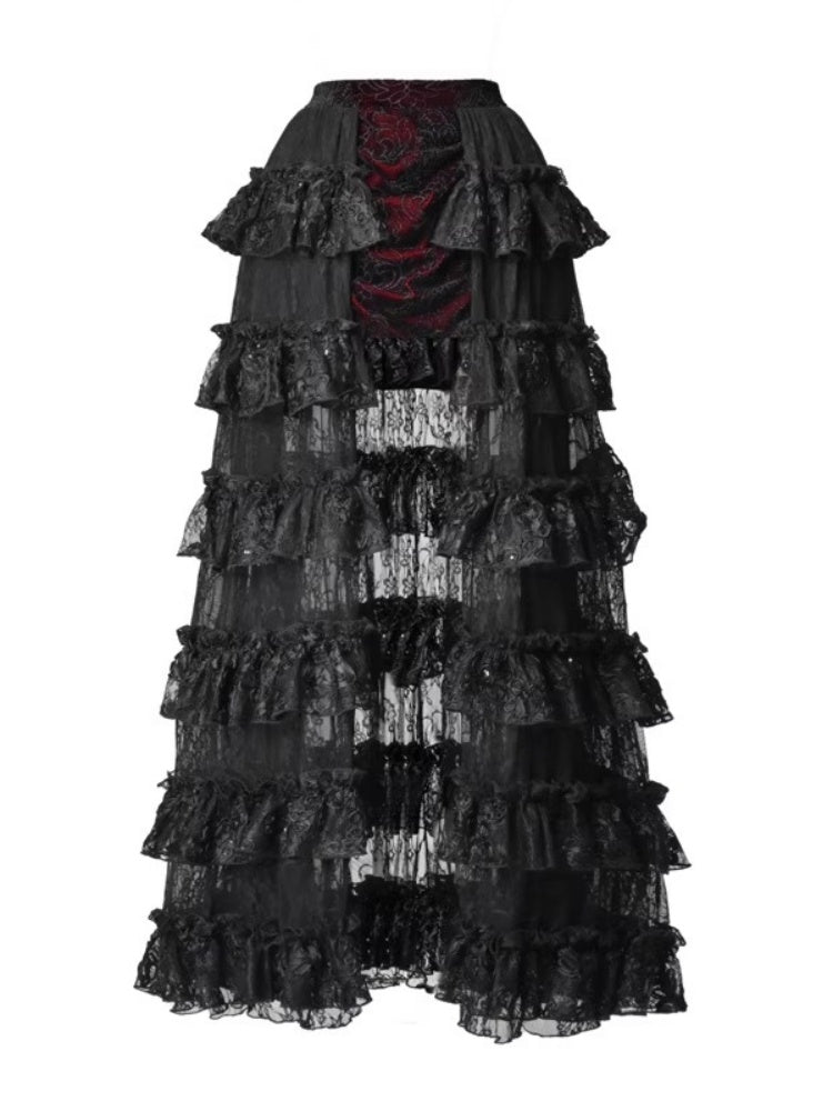 Castle Thriller Scarlet Gothic Multi-Layer Trailing Skirt Banquet【s0000014817】