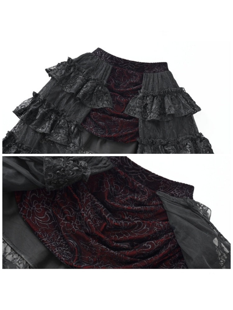 Castle Thriller Scarlet Gothic Multi-Layer Trailing Skirt Banquet【s0000014817】