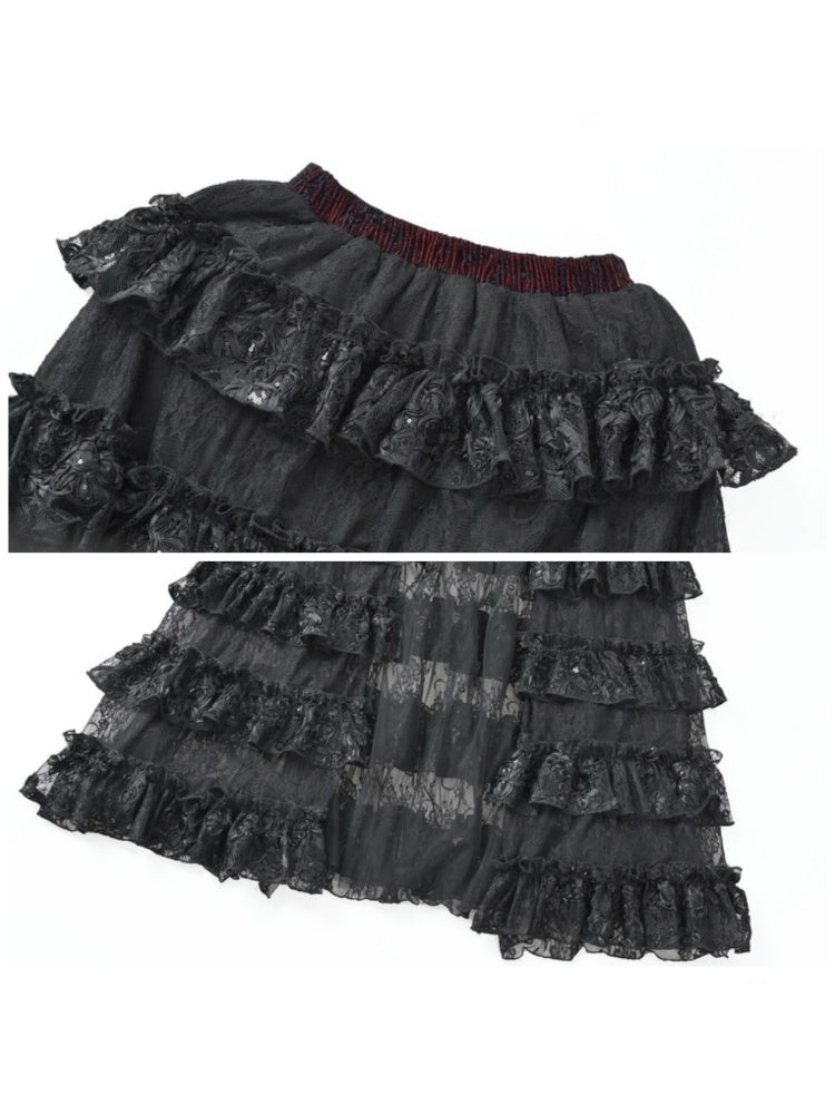 Castle Thriller Scarlet Gothic Multi-Layer Trailing Skirt Banquet【s0000014817】