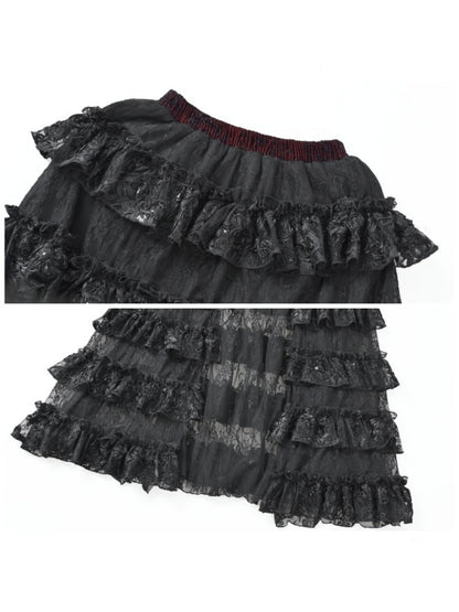 Castle Thriller Scarlet Gothic Multi-Layer Trailing Skirt Banquet【s0000014817】