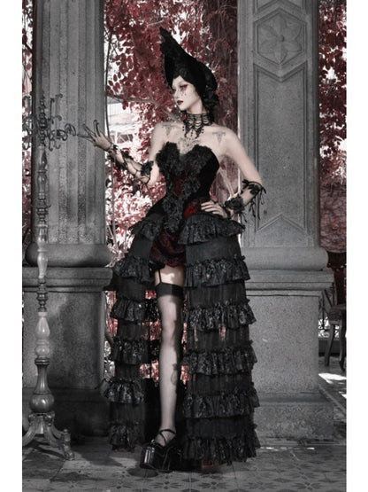 Castle Thriller Scarlet Gothic Multi-Layer Trailing Skirt Banquet【s0000014817】