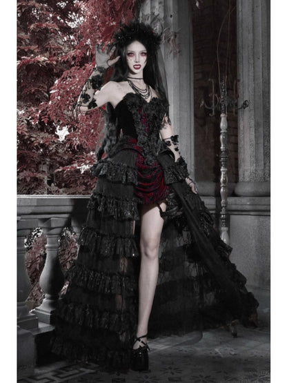 Castle Thriller Scarlet Gothic Multi-Layer Trailing Skirt Banquet【s0000014817】