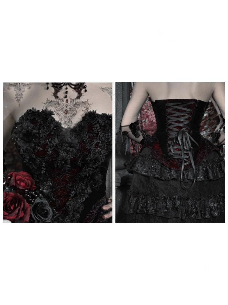 Castle Thriller Crimson Gothic Velvet Corset Bandeau Top【s0000014818】
