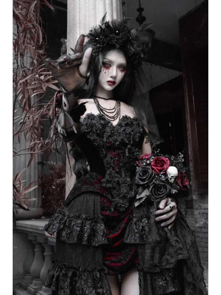 Castle Thriller Crimson Gothic Velvet Corset Bandeau Top【s0000014818】