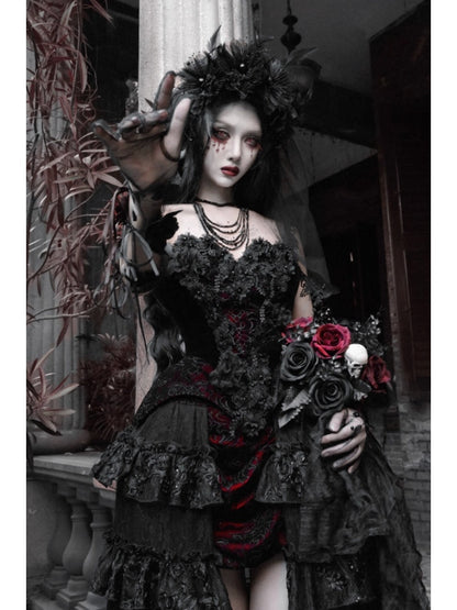Castle Thriller Crimson Gothic Velvet Corset Bandeau Top【s0000014818】