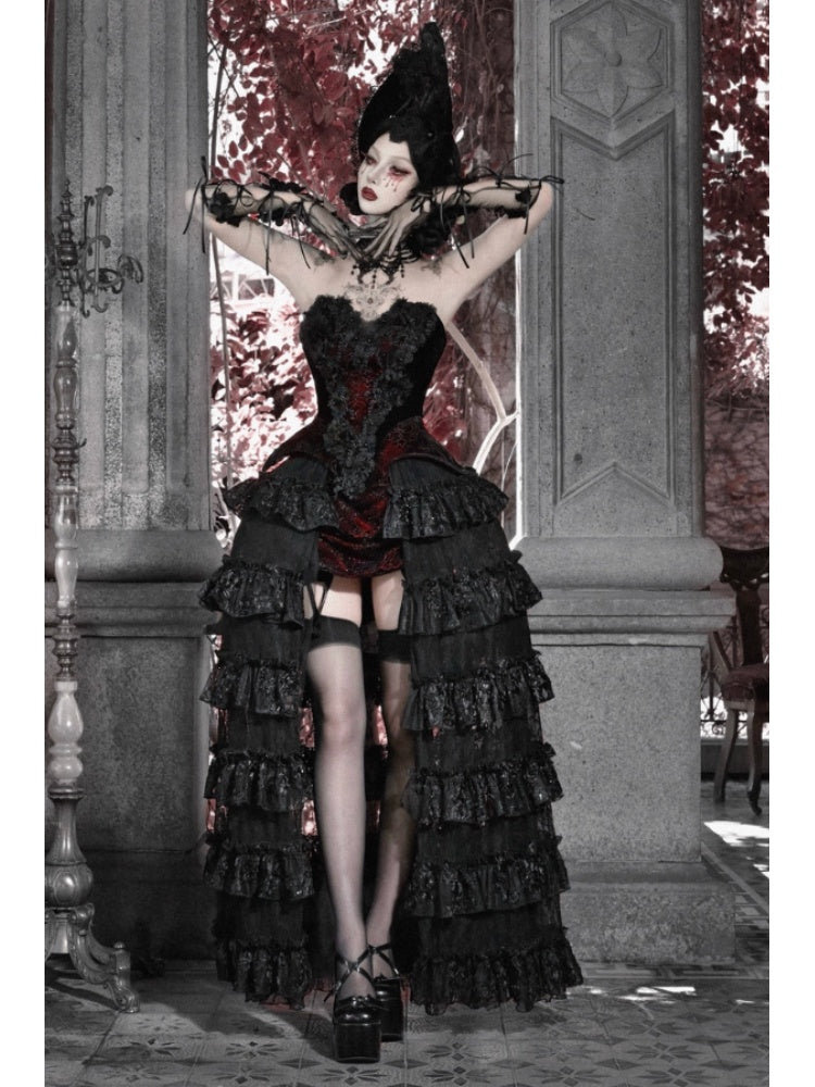 Castle Thriller Crimson Gothic Velvet Corset Bandeau Top【s0000014818】