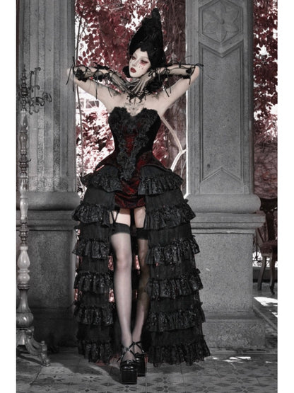 Castle Thriller Crimson Gothic Velvet Corset Bandeau Top【s0000014818】
