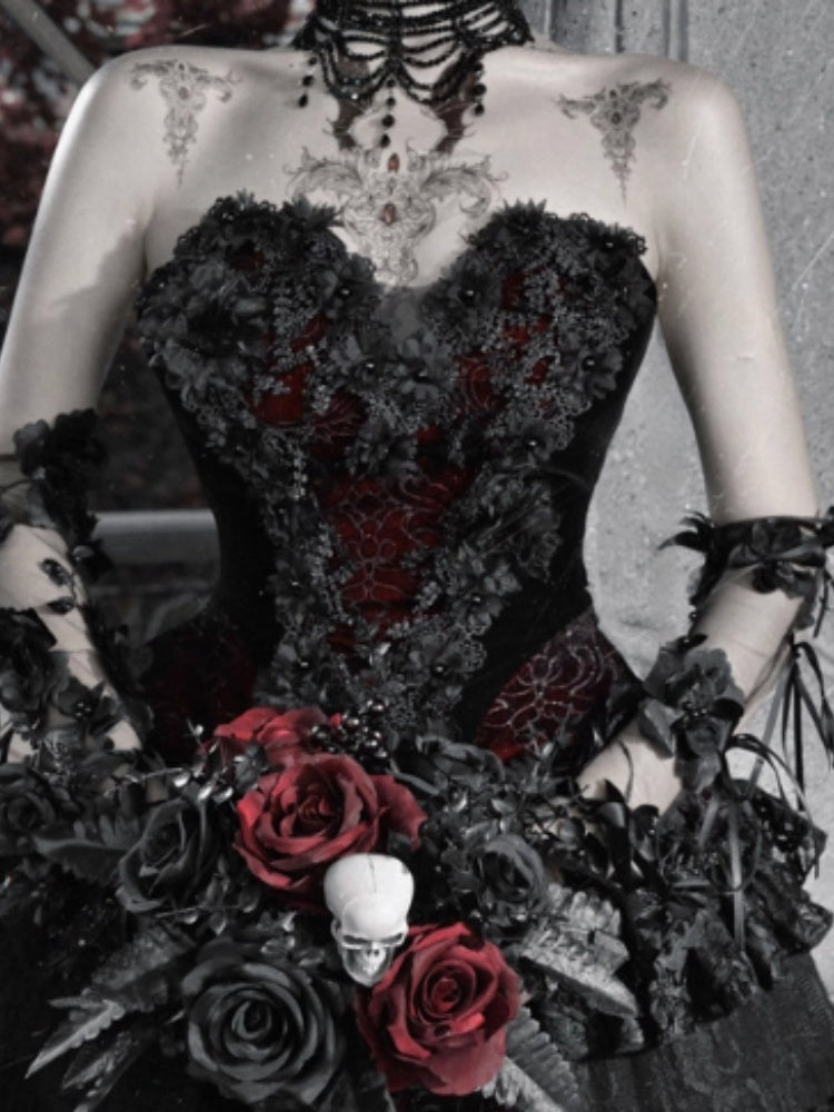 Castle Thriller Crimson Gothic Velvet Corset Bandeau Top【s0000014818】