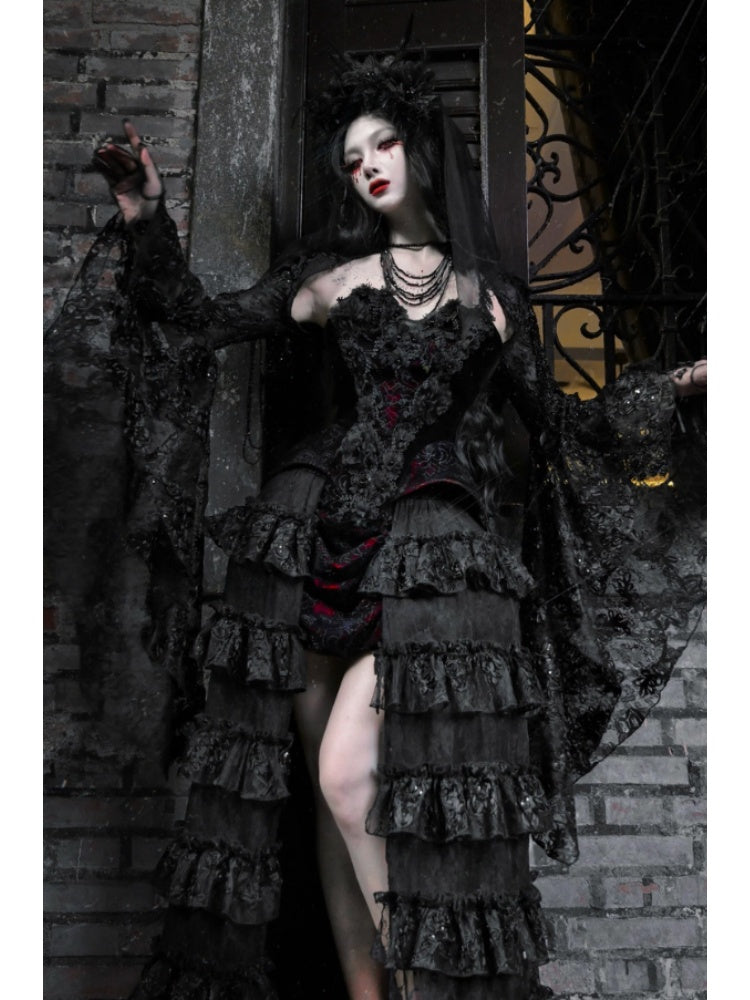 Castle Thriller Crimson Gothic Velvet Corset Bandeau Top【s0000014818】