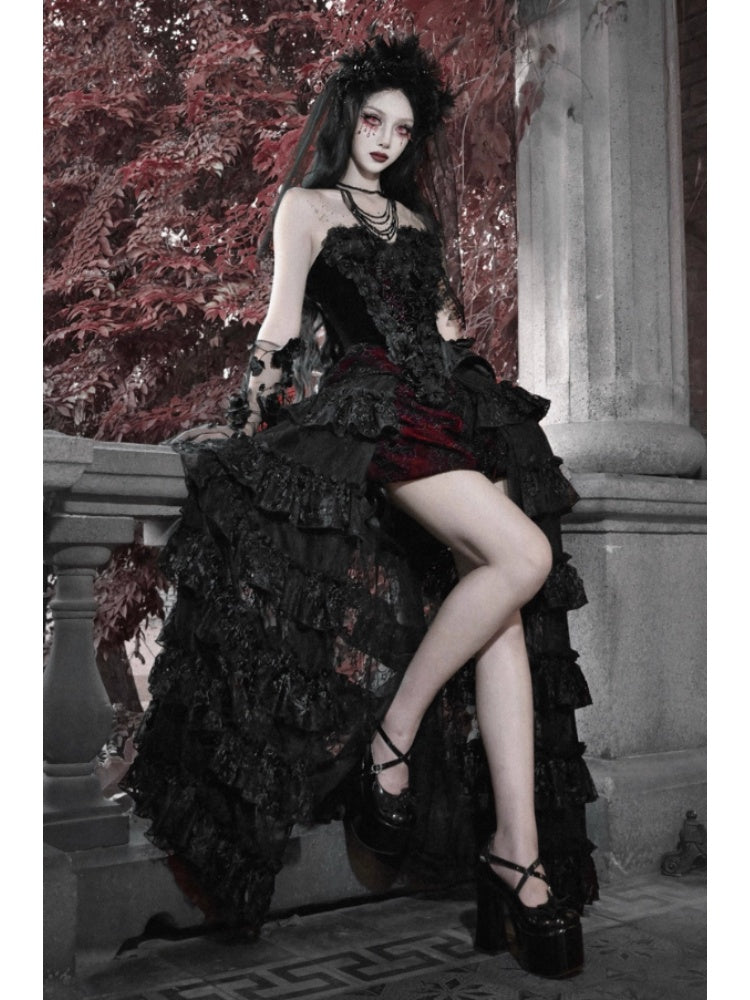 Castle Thriller Crimson Gothic Velvet Corset Bandeau Top【s0000014818】