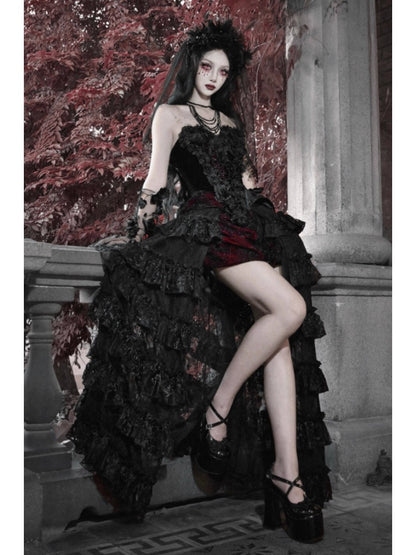 Castle Thriller Crimson Gothic Velvet Corset Bandeau Top【s0000014818】