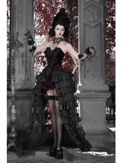 Castle Thriller Crimson Gothic Velvet Corset Bandeau Top【s0000014818】