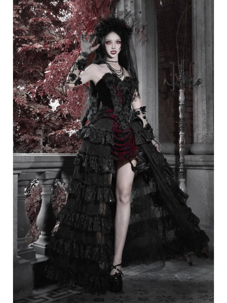 Castle Thriller Crimson Gothic Velvet Corset Bandeau Top【s0000014818】