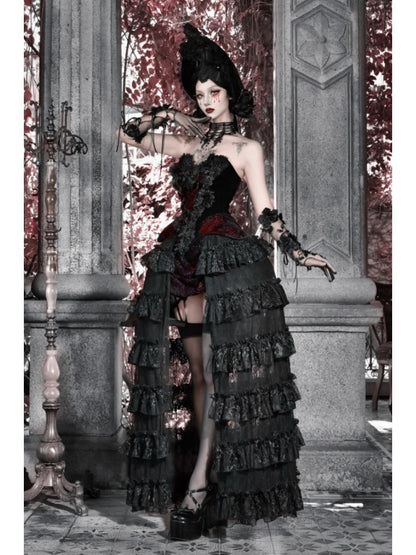 Castle Thriller Crimson Gothic Velvet Corset Bandeau Top【s0000014818】