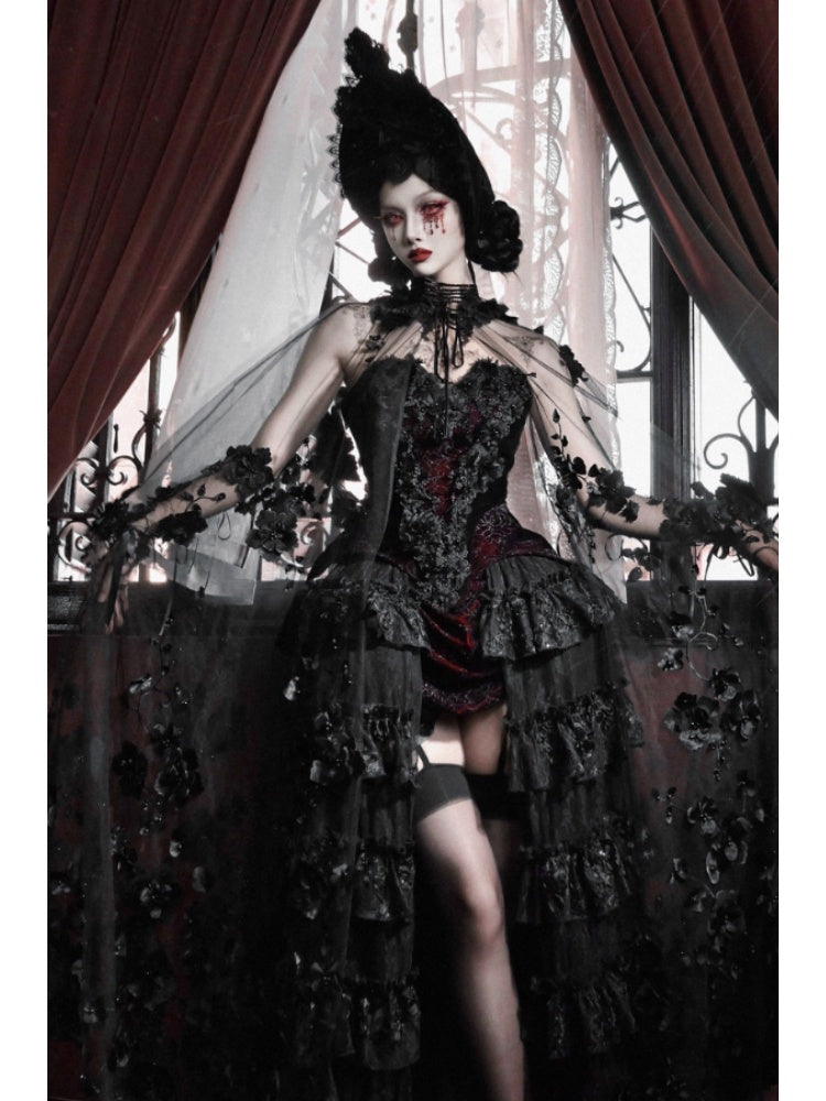Castle Thriller Crimson Gothic Velvet Corset Bandeau Top【s0000014818】